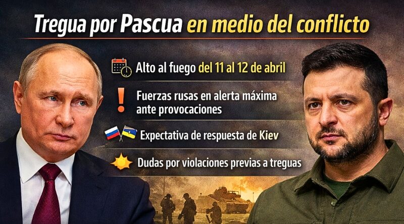 El alto al fuego, anunciado por Moscú, busca frenar combates durante la Pascua ortodoxa, en un gesto que también presiona a Ucrania a corresponder