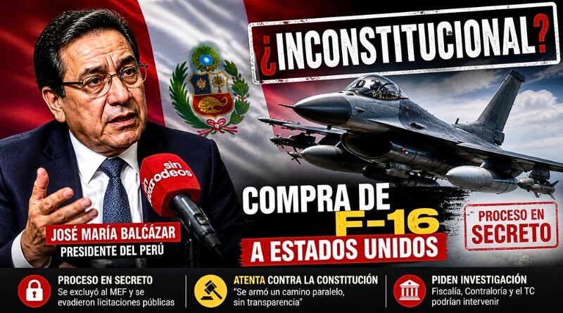 Presidente peruano califica de inconstitucional adquisición de cazas F-16 a EE.UU. gestada por su predecesor, excluyendo al Ministerio de Economía.