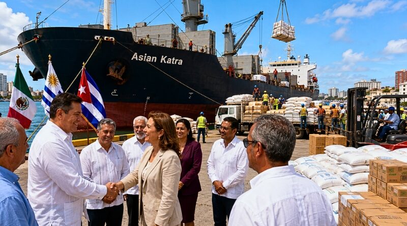 Buque con 1.700 toneladas de insumos esenciales arriba a Cuba desde México y Uruguay, reforzando la cooperación regional.