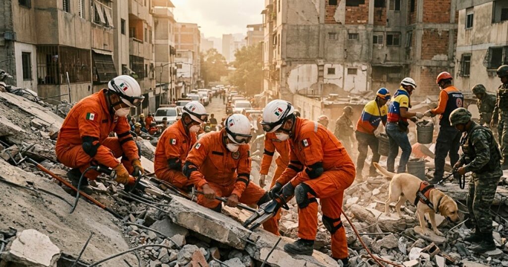Tras dos sismos de gran magnitud en Venezuela, México activa a Topos Tlaltelolco y apoyo militar para búsqueda de sobrevivientes en zonas afectadas. hoy