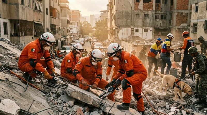 Tras dos sismos de gran magnitud en Venezuela, México activa a Topos Tlaltelolco y apoyo militar para búsqueda de sobrevivientes en zonas afectadas. hoy