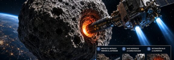 Un estudio chino propone detonar una carga nuclear bajo la superficie de un asteroide para fragmentarlo o desviarlo si representa un peligro inminente para la Tierra.
