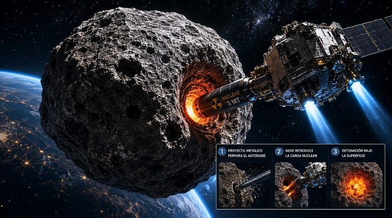 Un estudio chino propone detonar una carga nuclear bajo la superficie de un asteroide para fragmentarlo o desviarlo si representa un peligro inminente para la Tierra.