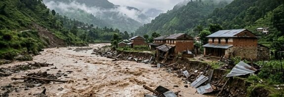 Una crecida repentina arrasó decenas de viviendas en Gorkha, mientras Nepal aún se recupera del colapso glaciar que dejó más de mil 400 muertos.