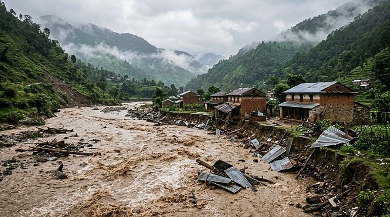 Una crecida repentina arrasó decenas de viviendas en Gorkha, mientras Nepal aún se recupera del colapso glaciar que dejó más de mil 400 muertos.