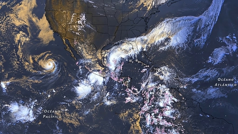 Sistemas tropicales, humedad y frentes atmosféricos interactúan sobre México, Centroamérica y Estados Unidos, elevando el potencial de lluvias.